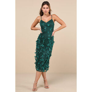 Lulus Limitless Adoration Emerald 3d Floral Embroidered Midi Dress Green